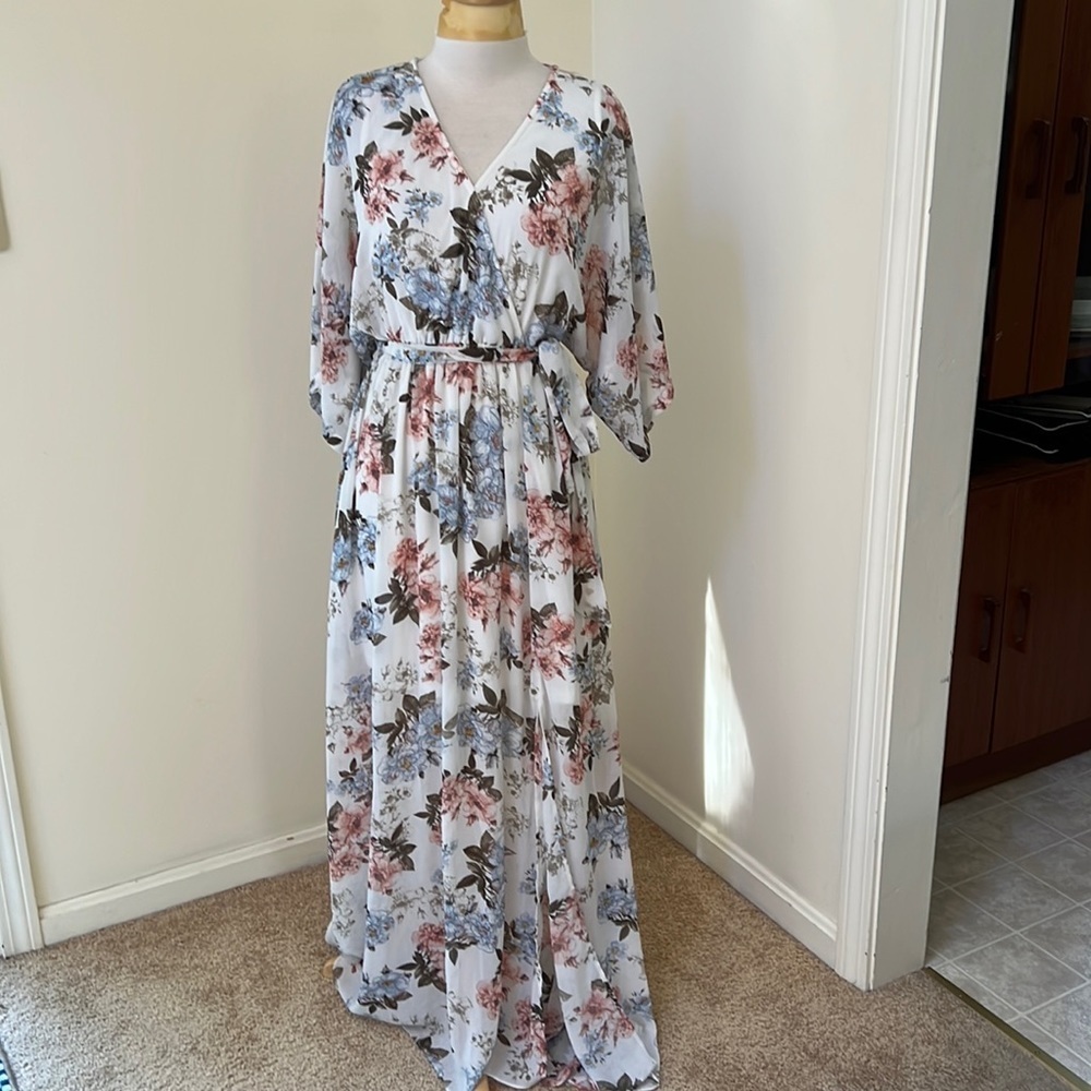 BALTIC BORN Size L white multi Kia kimono maxi dress - Picture 5 of 14